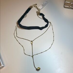 Lucky Brand Gold Layered Necklace with Black Ribbon